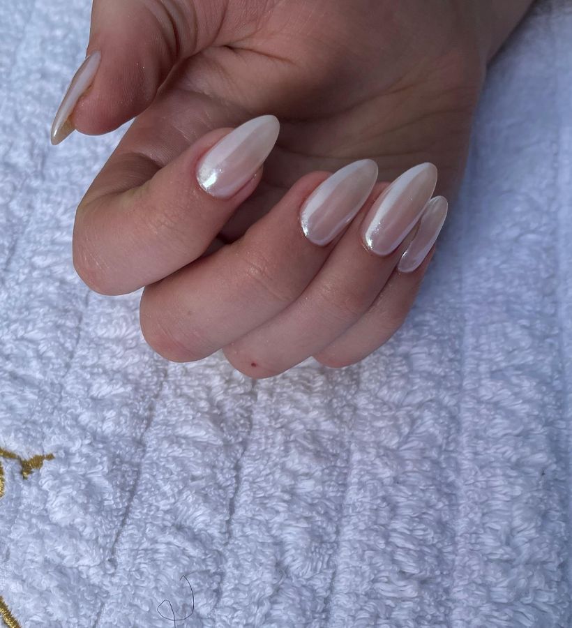 Nude almond acrylic set by a Nail Box graduate